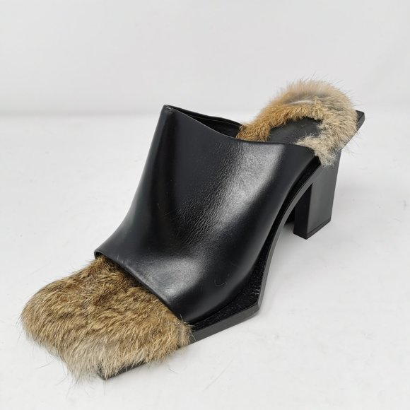 Marques Almeida Black Leather Mules Lined in Fur - Picture 7 of 16